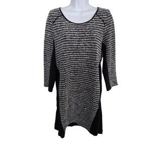 Maeve Anthropologie Black White Textured Knit Mixed Media Panel Shift Dress L